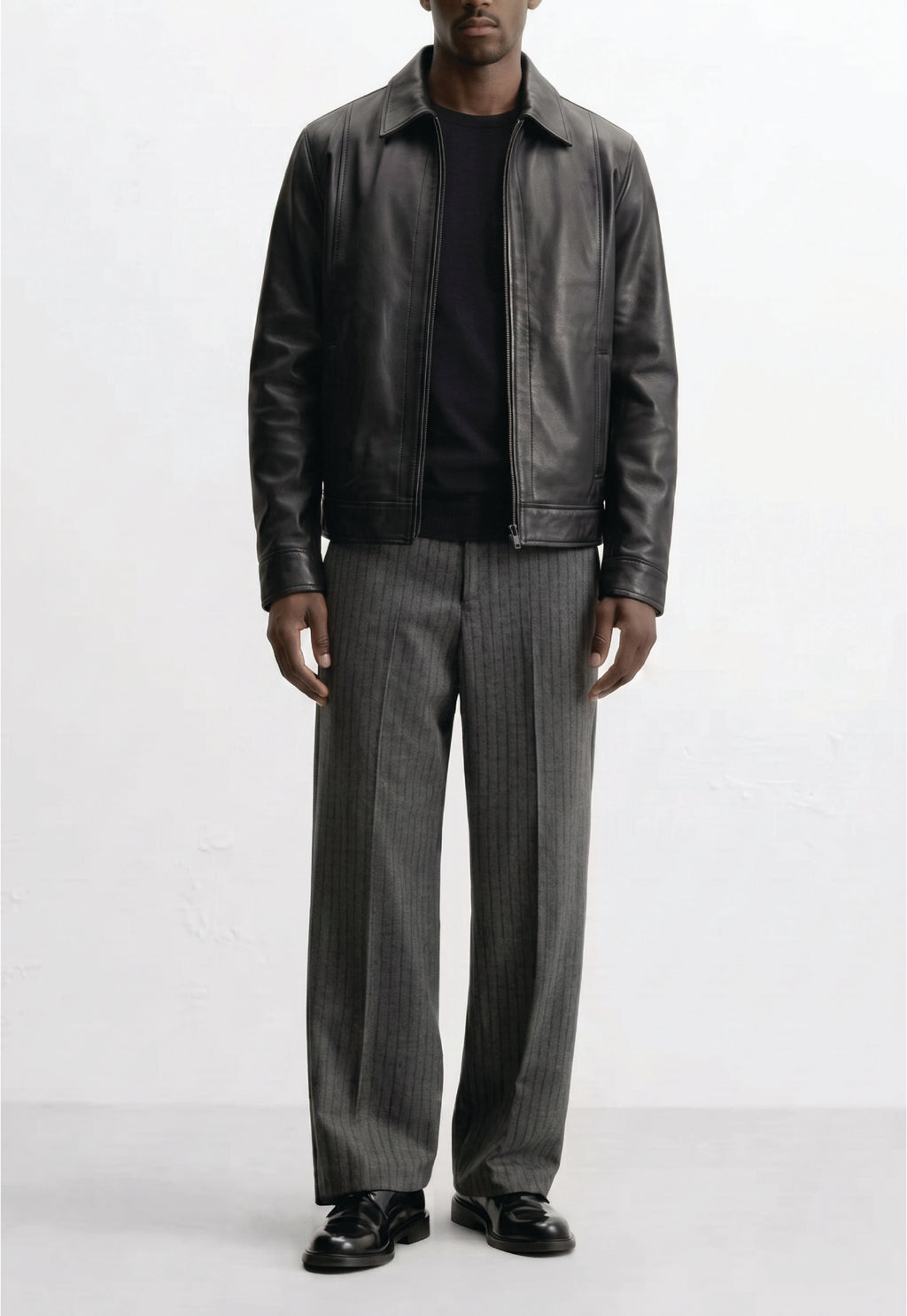 Men Classic Shirt Collar Leather Jacket