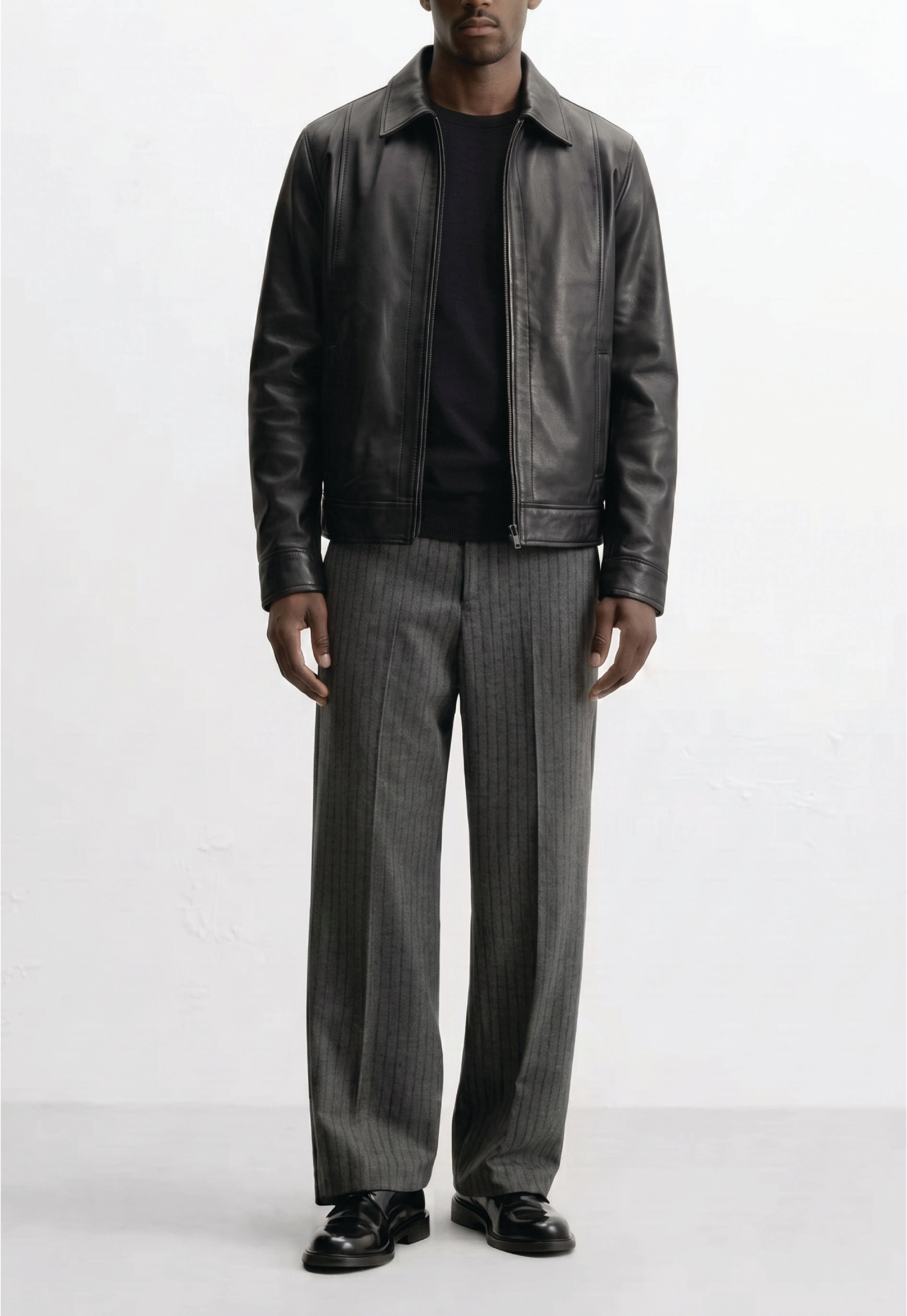 Men Classic Shirt Collar Leather Jacket