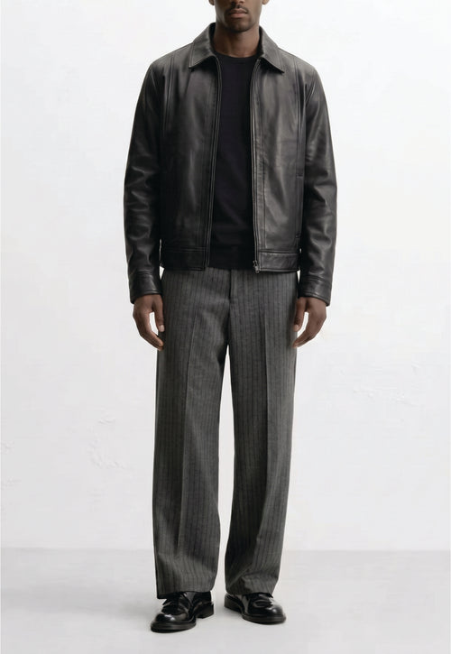 Men Classic Shirt Collar Leather Jacket
