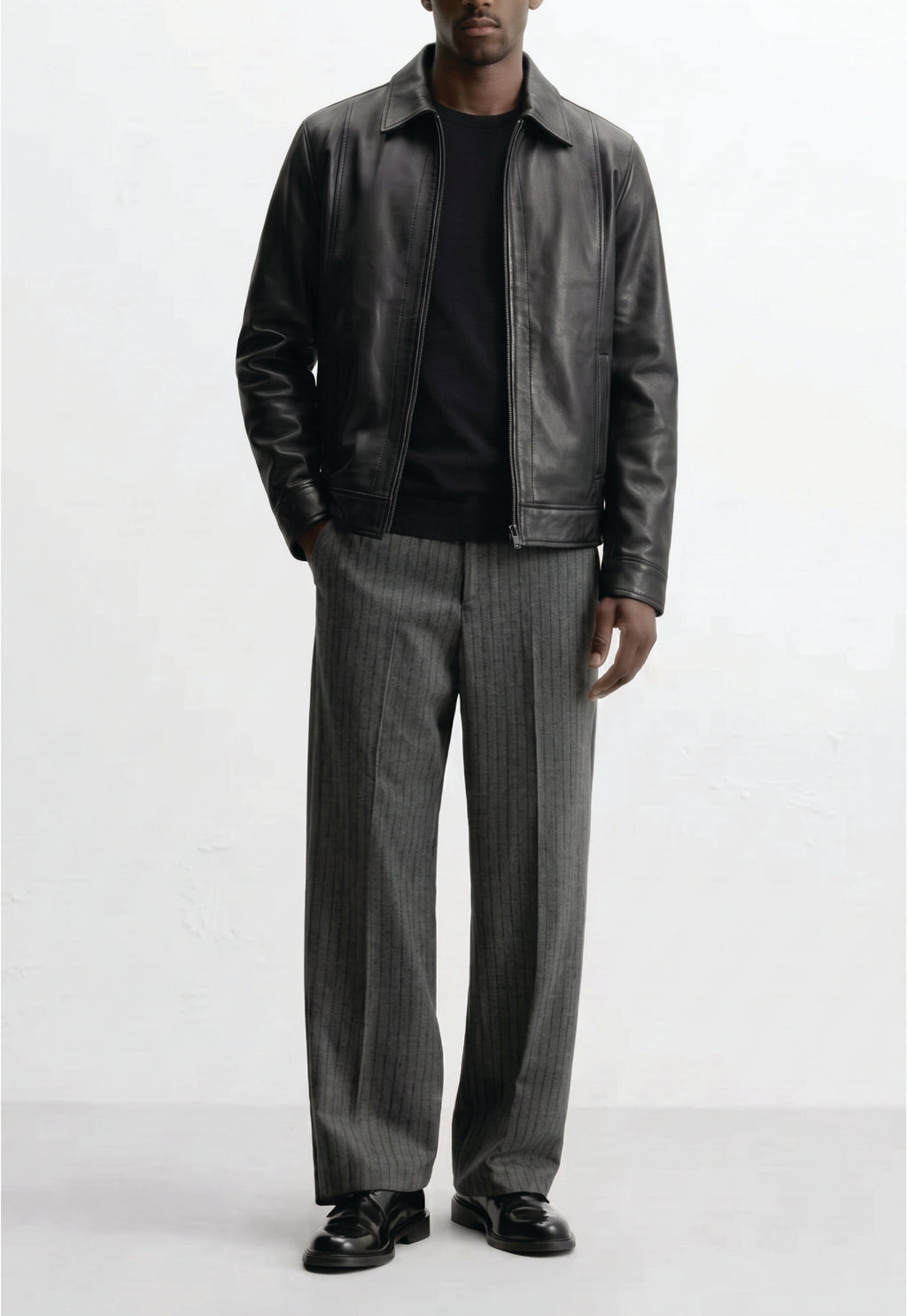 Men Classic Shirt Collar Leather Jacket