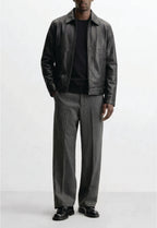 Men Classic Shirt Collar Leather Jacket