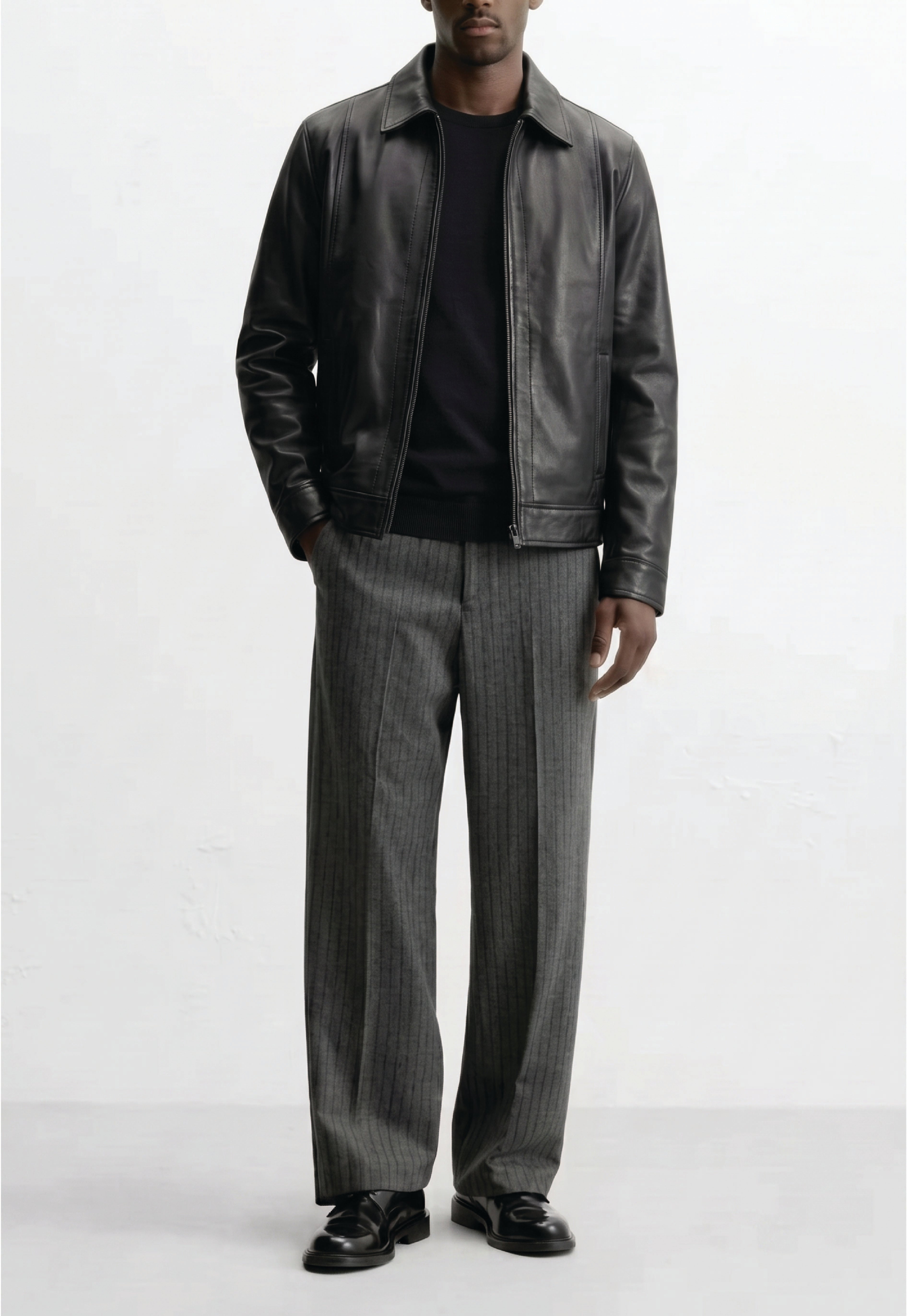 Men Classic Shirt Collar Leather Jacket