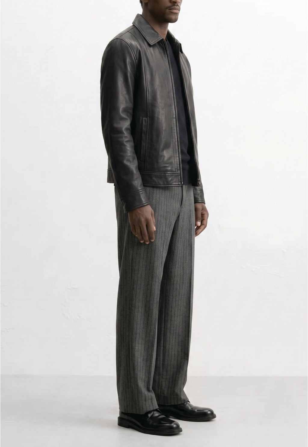 Men Classic Shirt Collar Leather Jacket