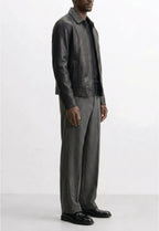 Men Classic Shirt Collar Leather Jacket