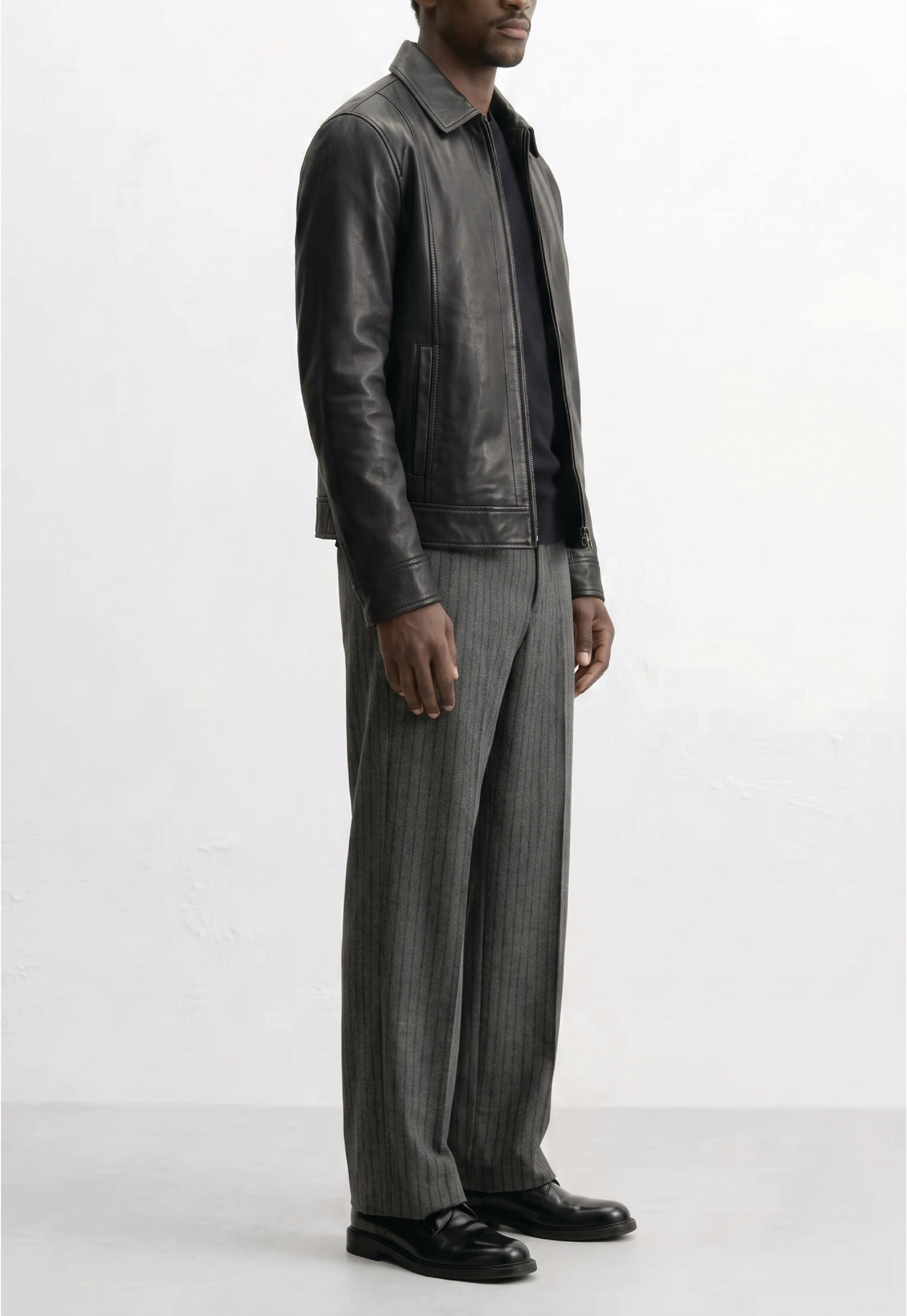 Men Classic Shirt Collar Leather Jacket