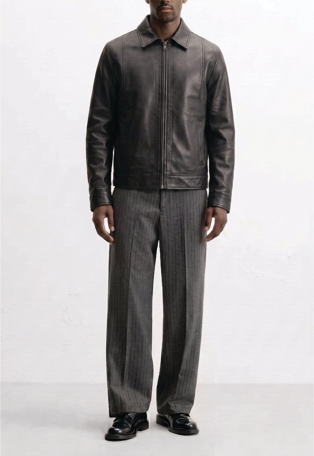 Men Classic Shirt Collar Leather Jacket