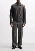 Men Classic Shirt Collar Leather Jacket