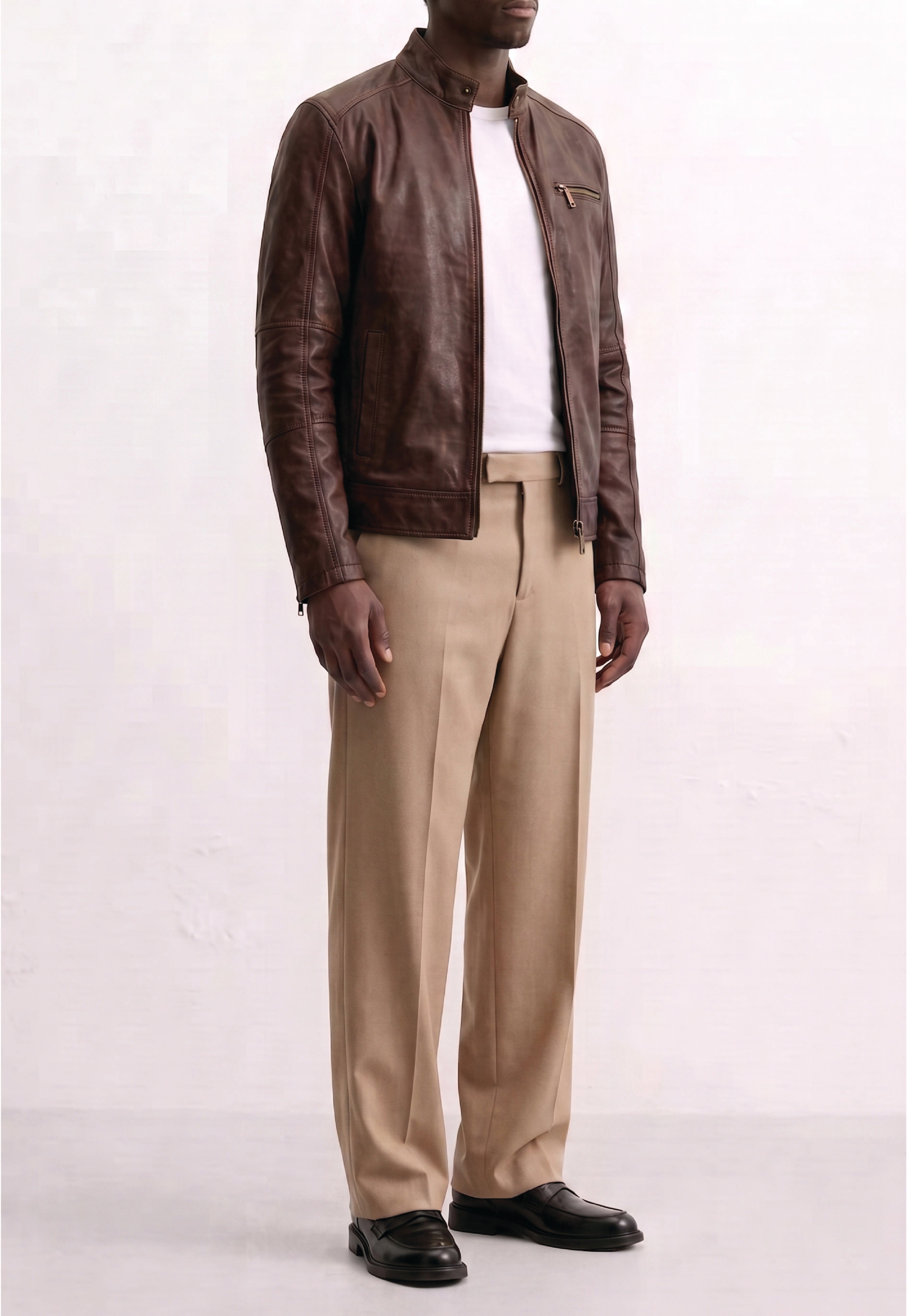 Men Leather Café Racer Jacket