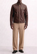 Men Leather Café Racer Jacket