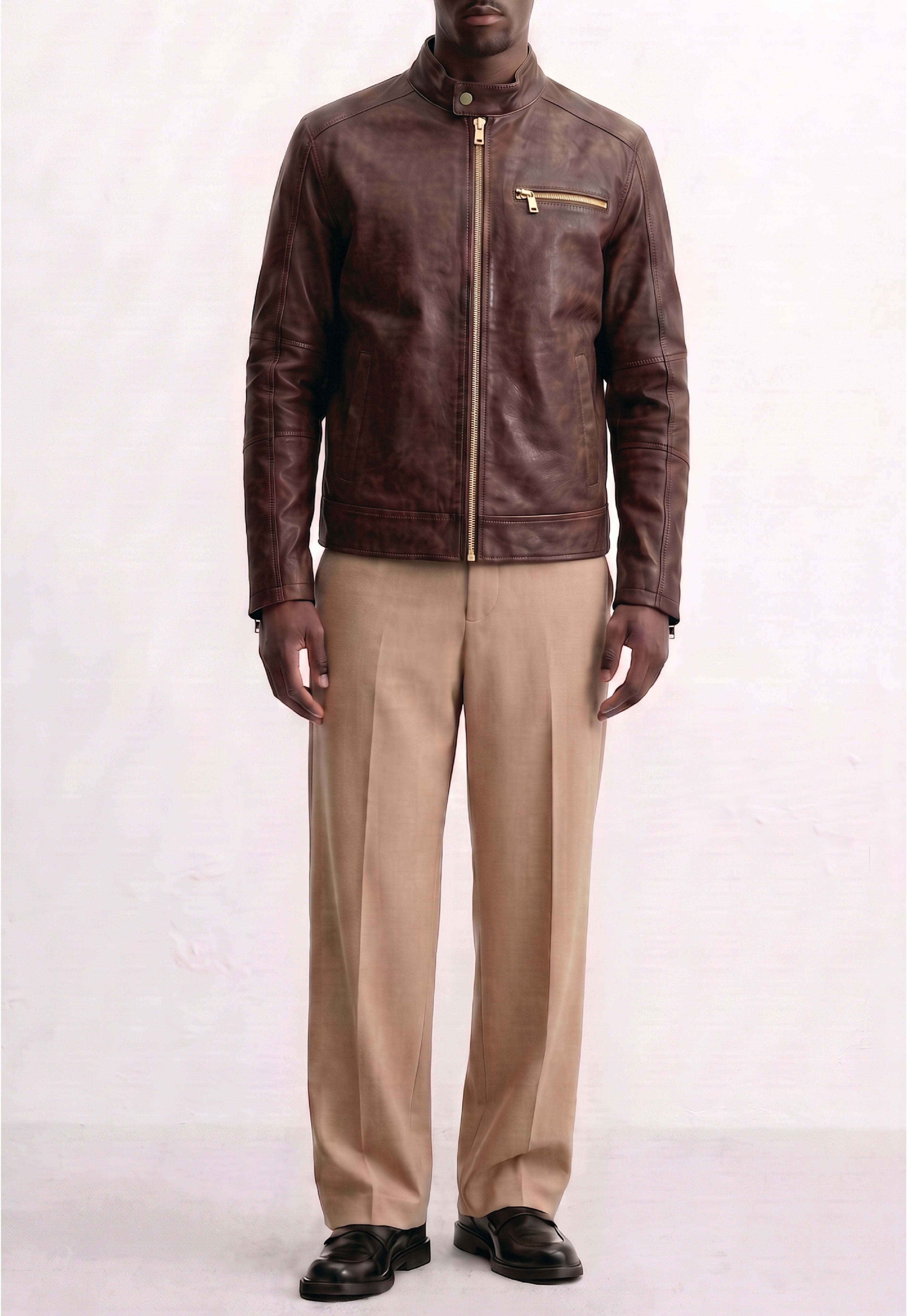 Men Leather Café Racer Jacket