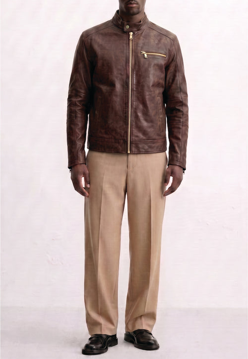 Men Leather Café Racer Jacket