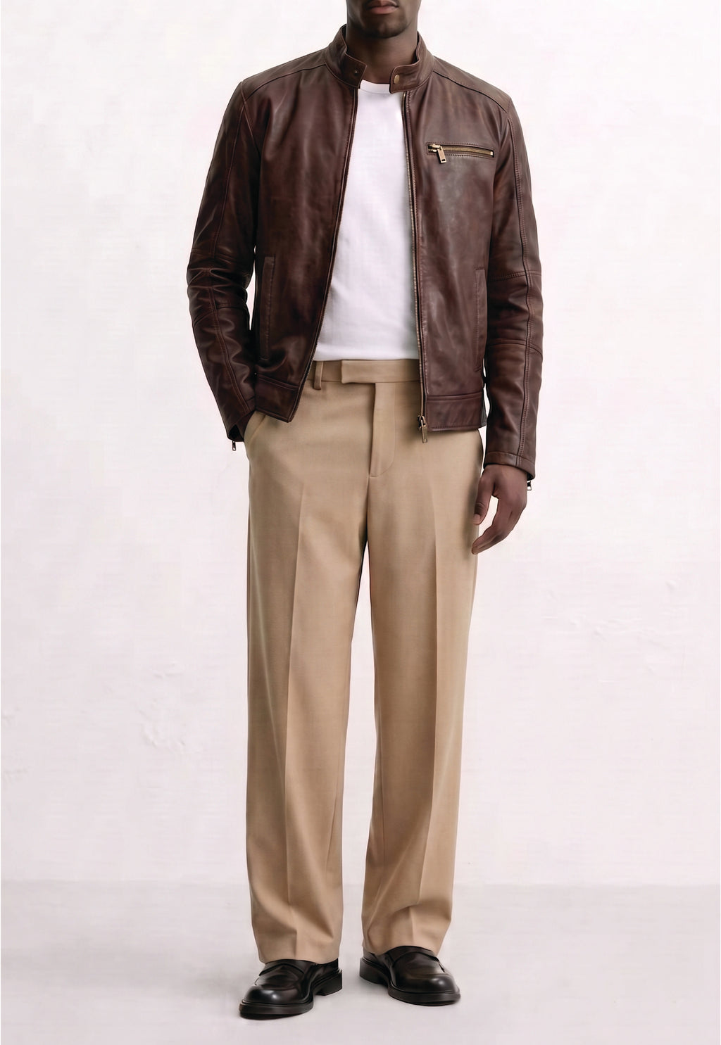 Men Leather Café Racer Jacket
