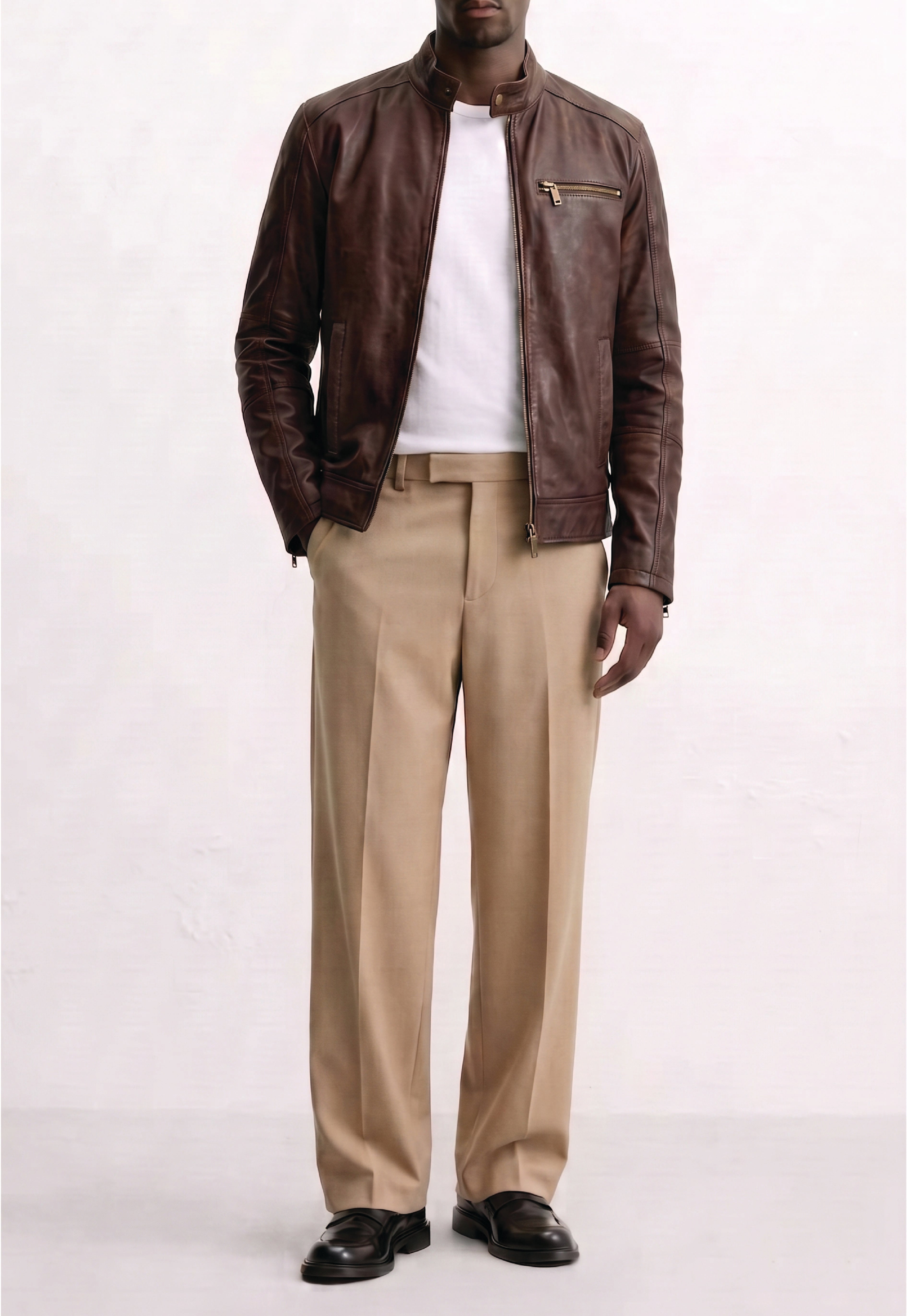 Men Leather Café Racer Jacket