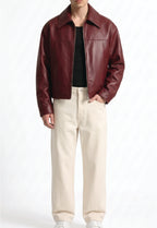 Men Leather Shirt Collar Jacket