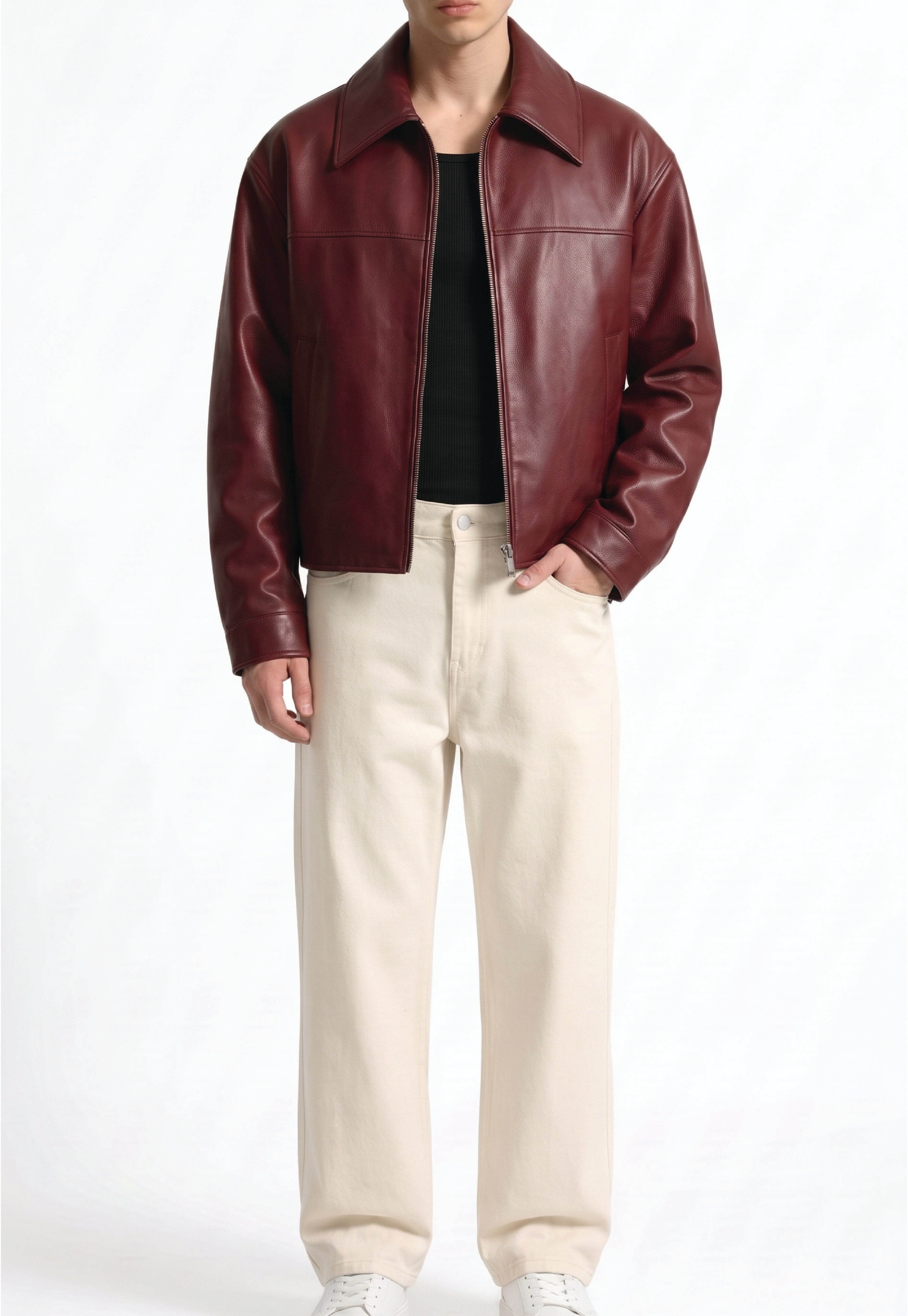 Men Leather Shirt Collar Jacket