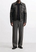 Men Leather Multi-Pocket Field Jacket