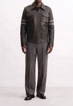 Men Leather Multi-Pocket Field Jacket