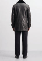 Men Leather Double-Breasted Overcoat