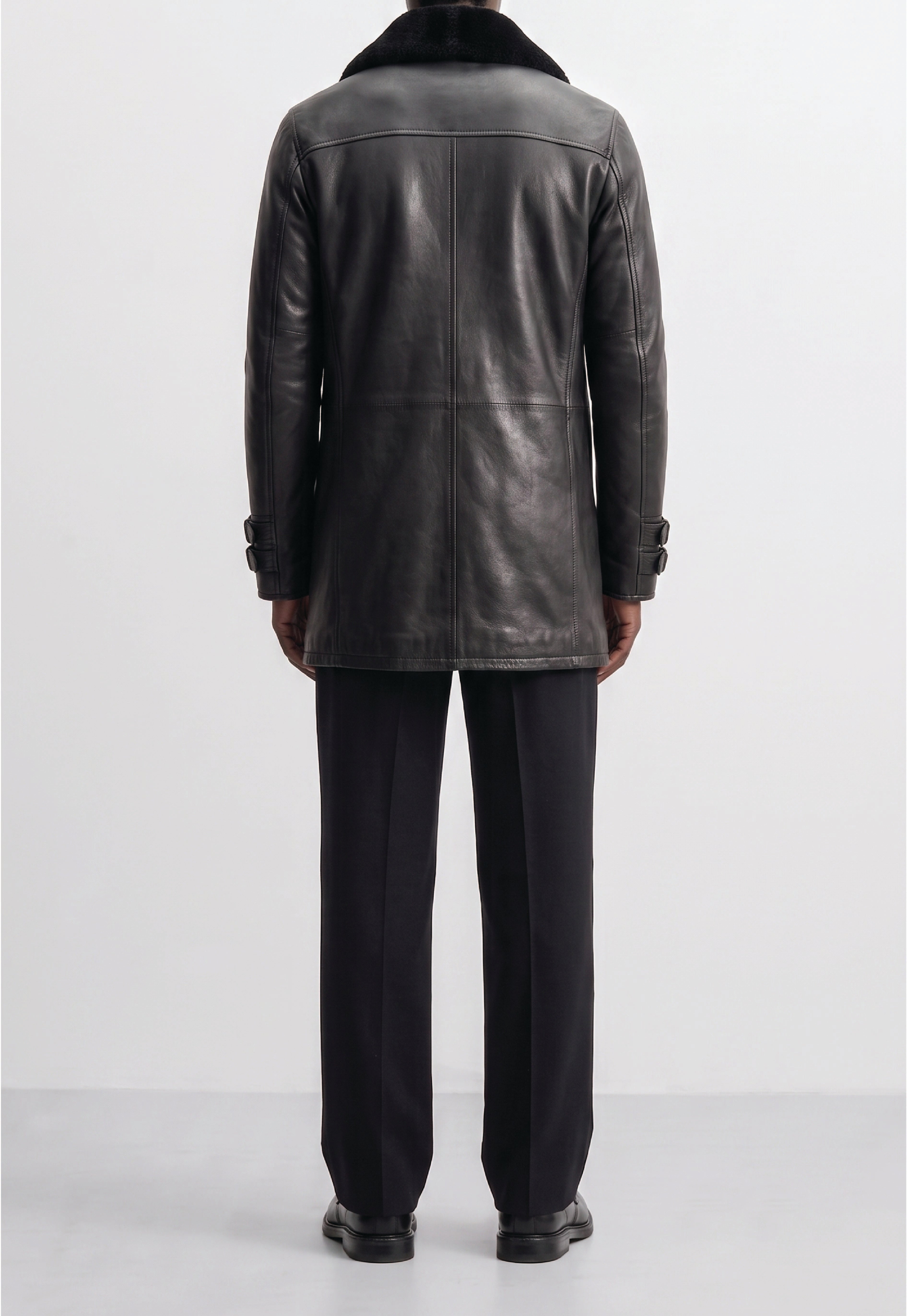 Men Leather Double-Breasted Overcoat