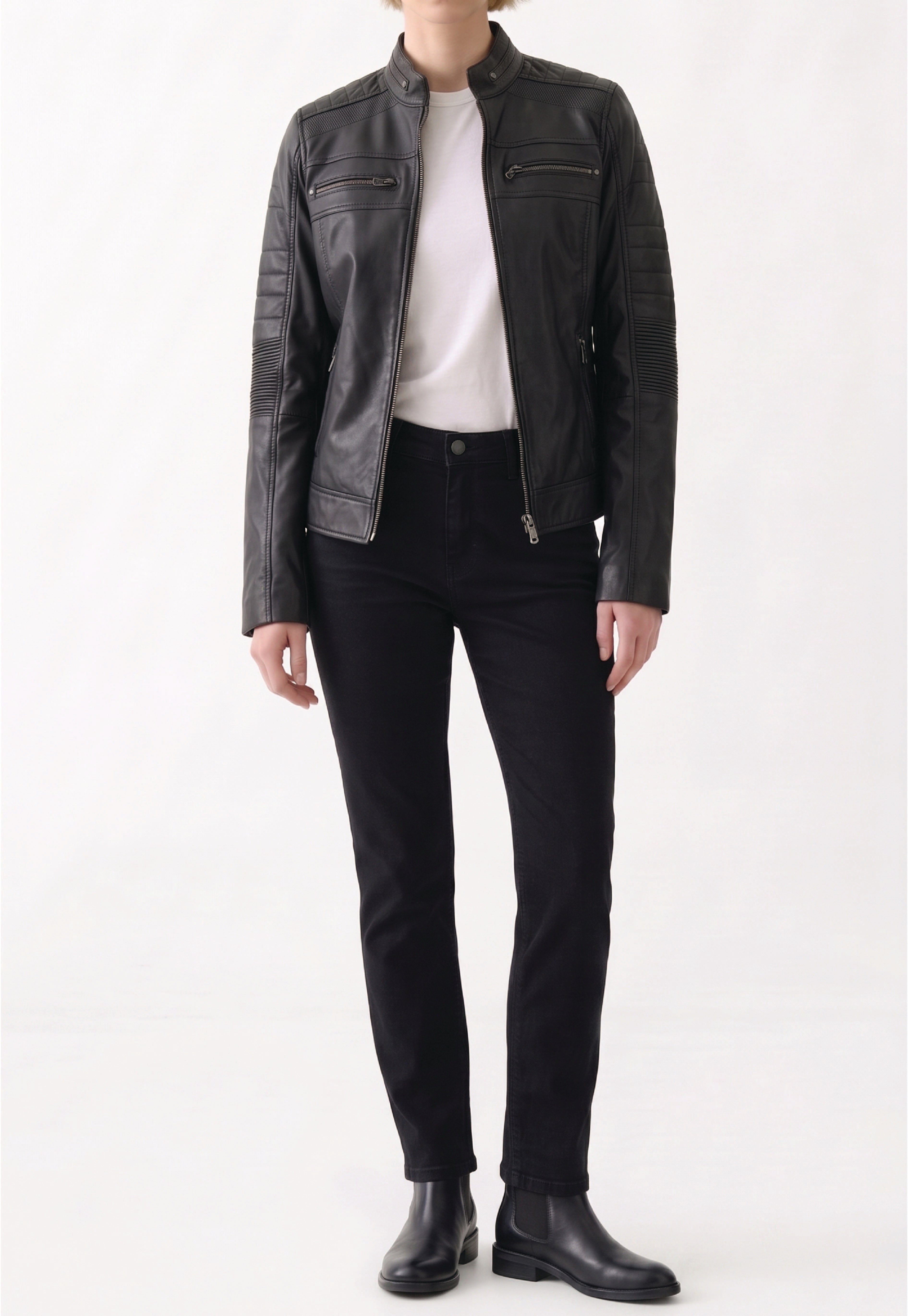 Women Café Racer Leather Jacket