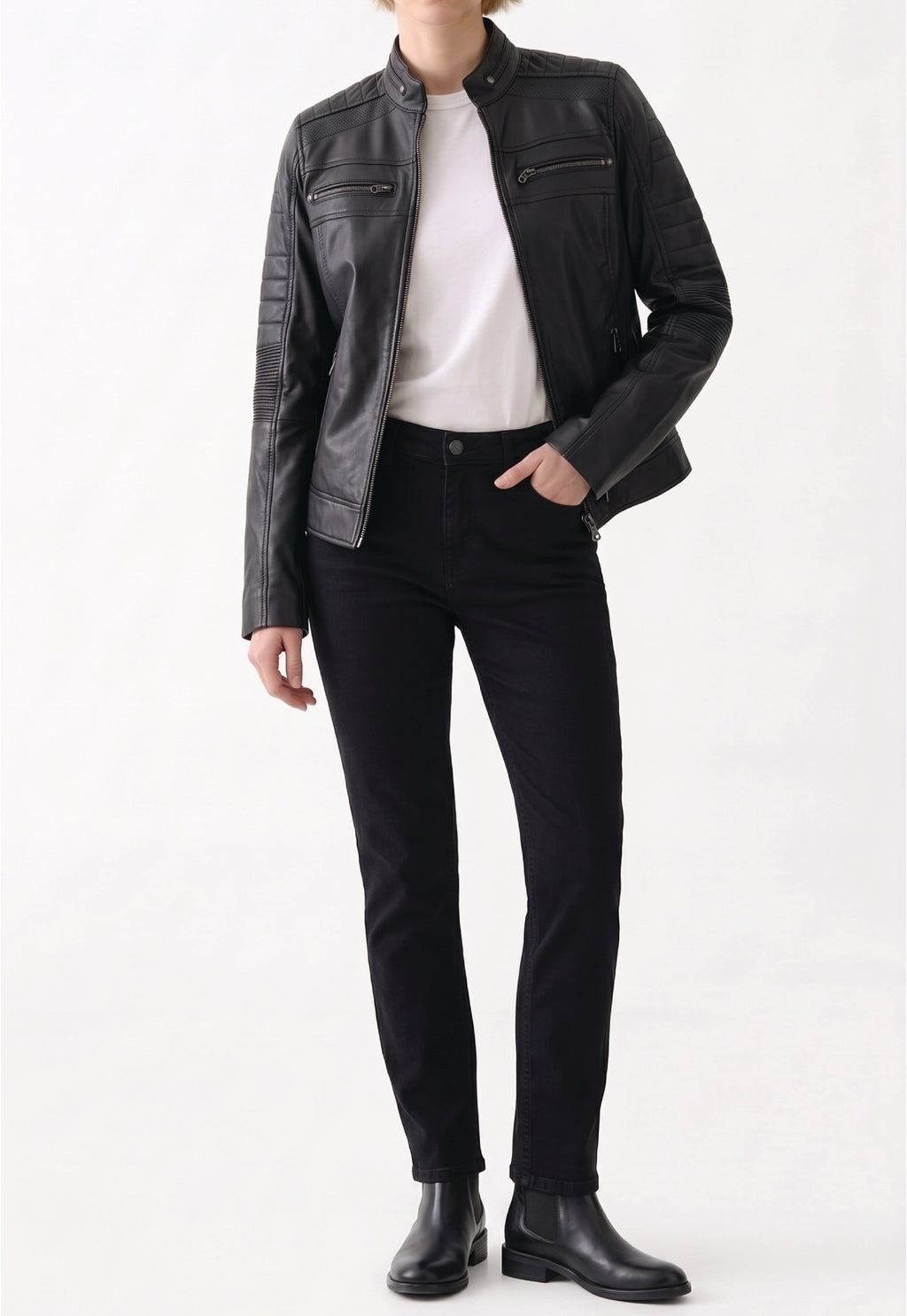 Women Café Racer Leather Jacket