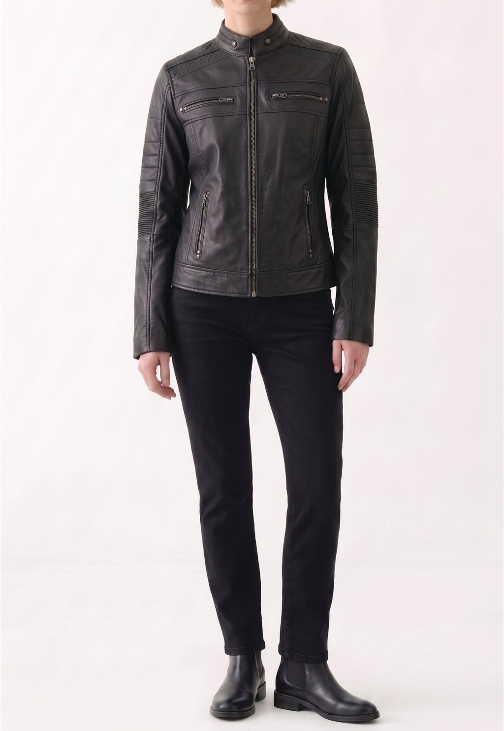 Women Café Racer Leather Jacket