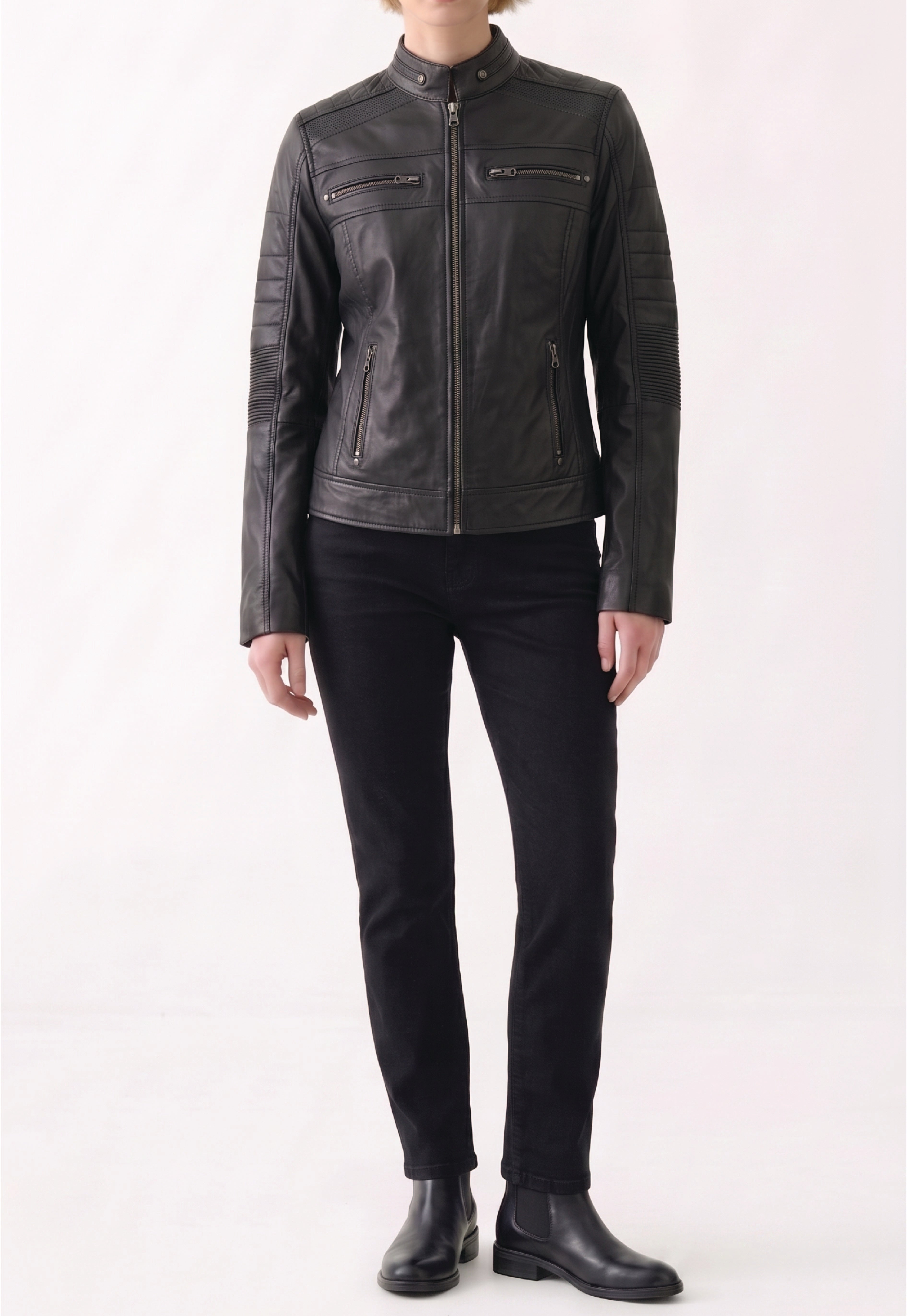 Women Café Racer Leather Jacket