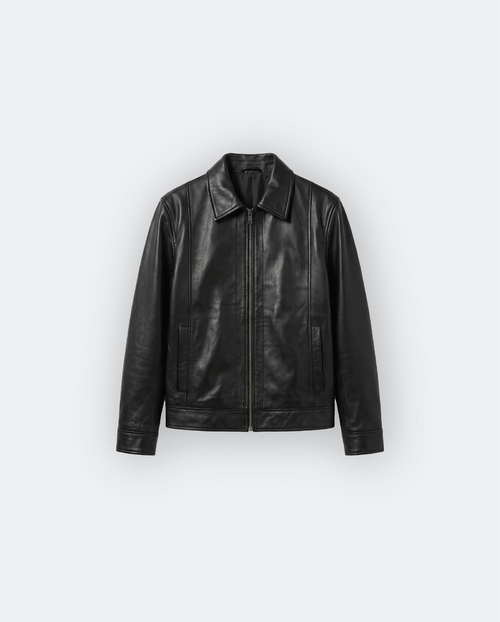 Men Classic Shirt Collar Leather Jacket