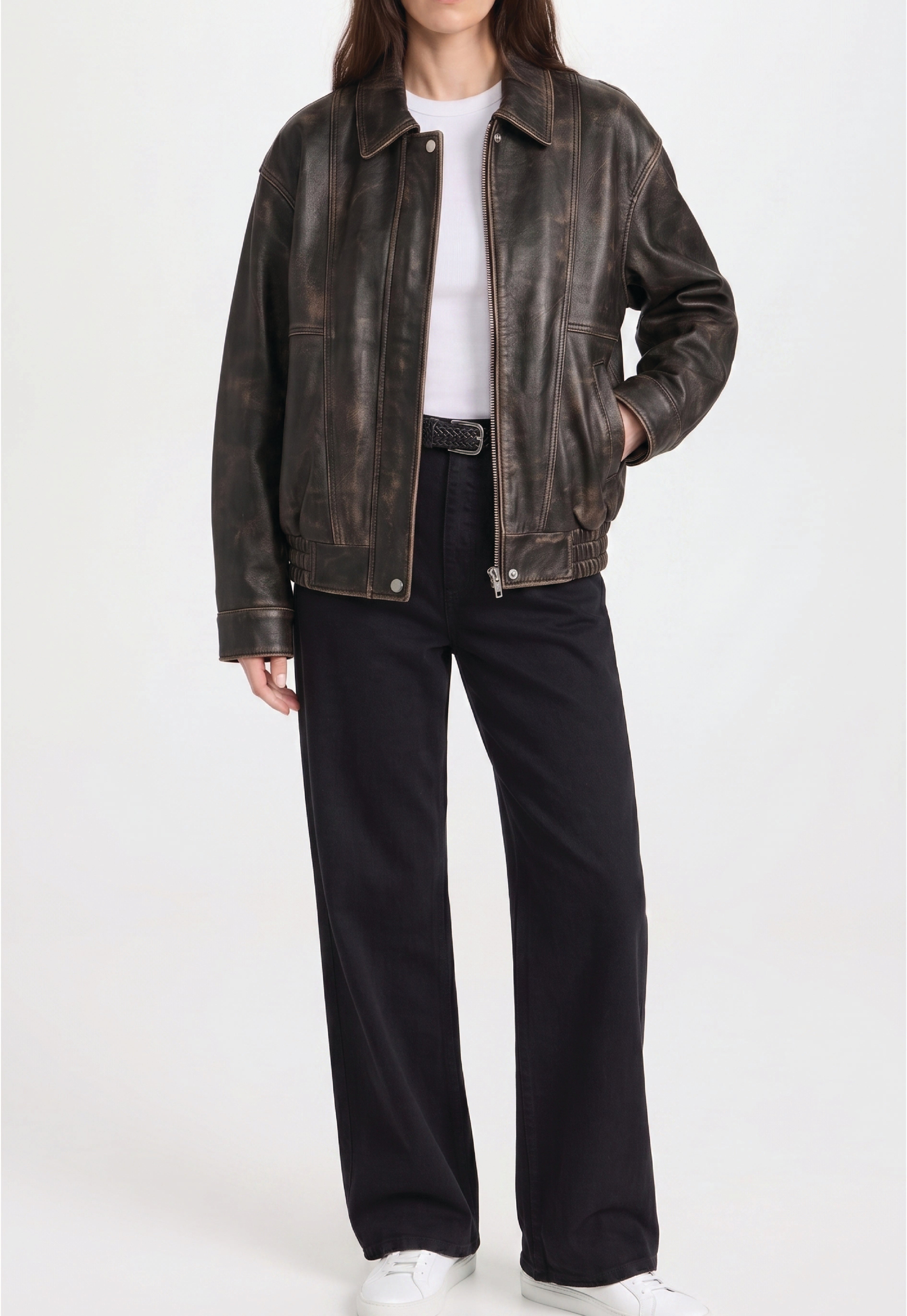 Women Distressed Leather Jacket