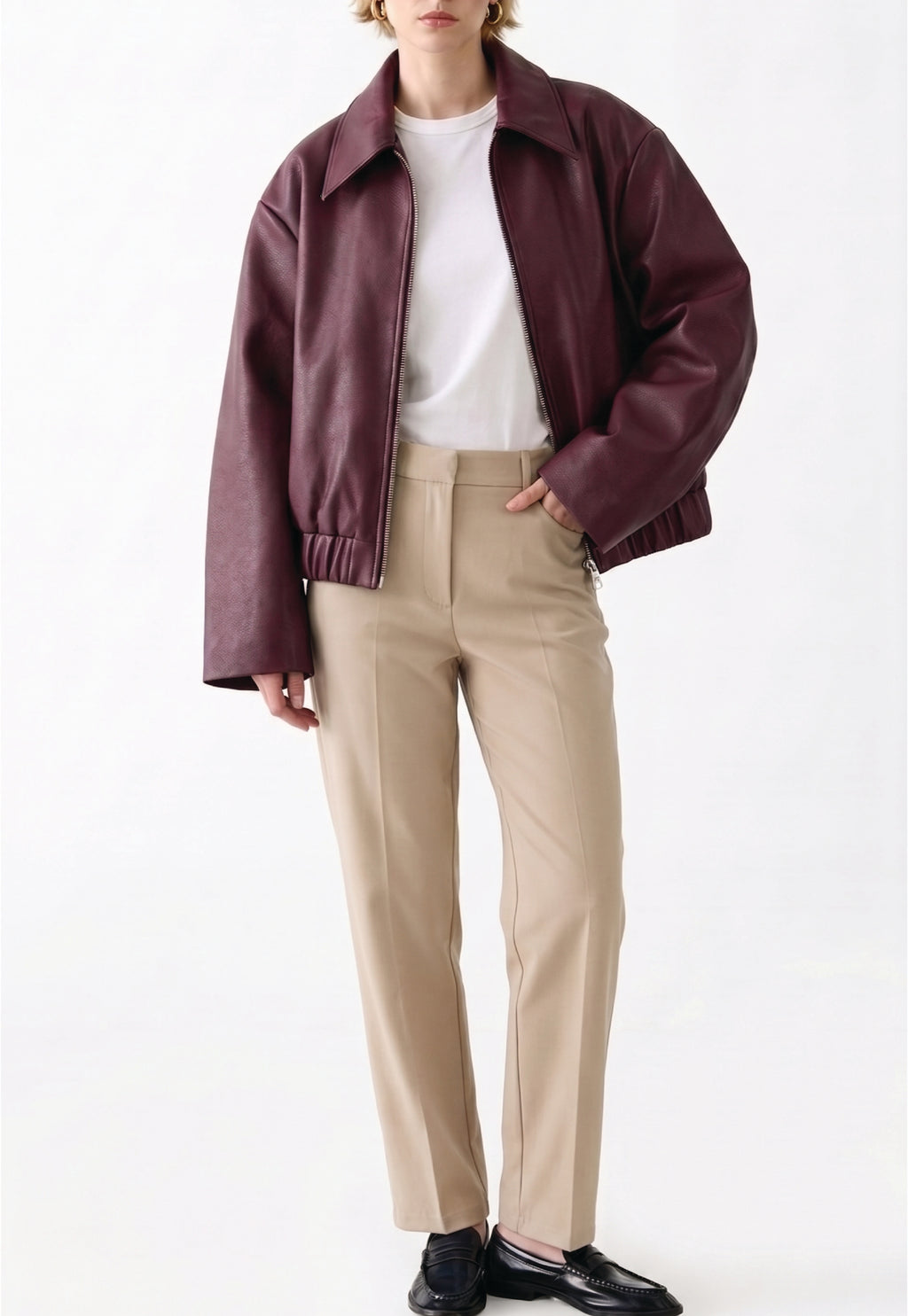 Women Oversized Leather Bomber