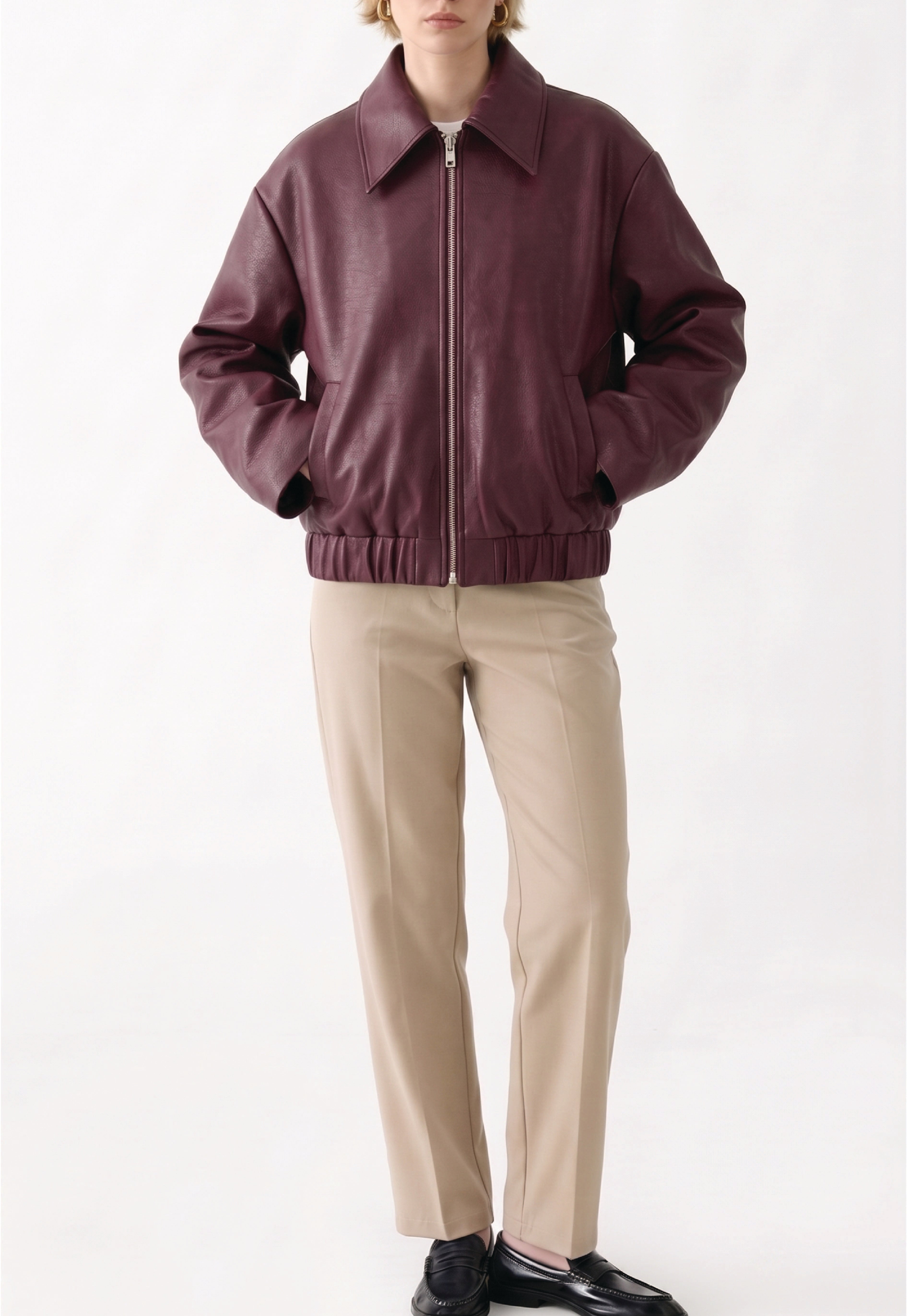 Women Oversized Leather Bomber