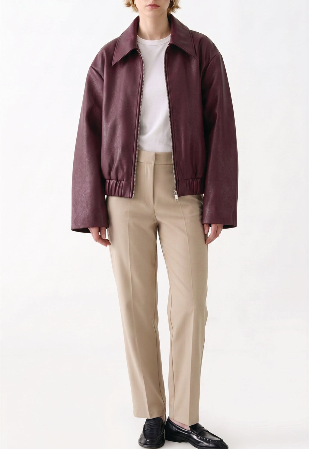 Women Oversized Leather Bomber