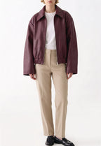 Women Oversized Leather Bomber