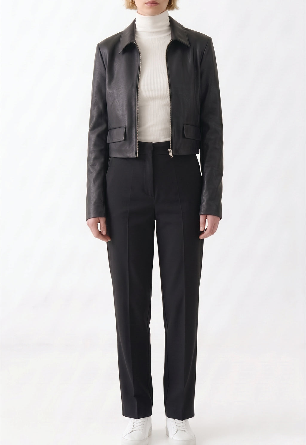 Women Cropped Leather Jacket