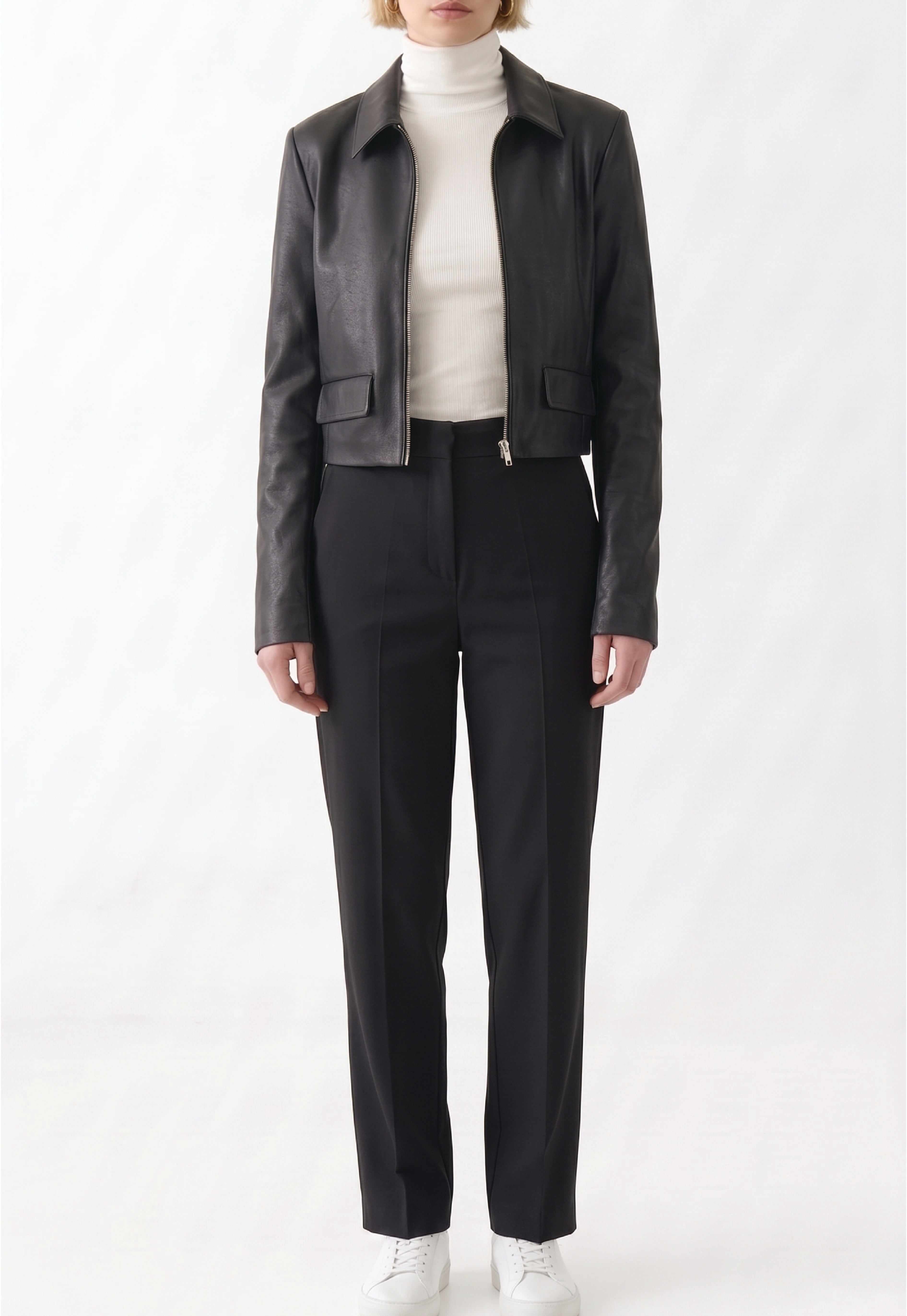 Women Cropped Leather Jacket