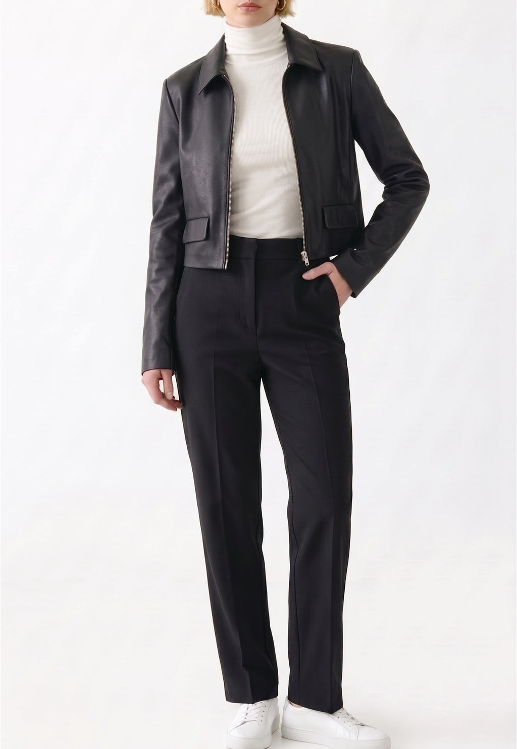 Women Cropped Leather Jacket