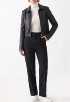 Women Cropped Leather Jacket