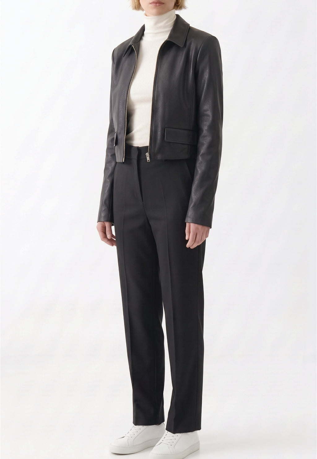 Women Cropped Leather Jacket