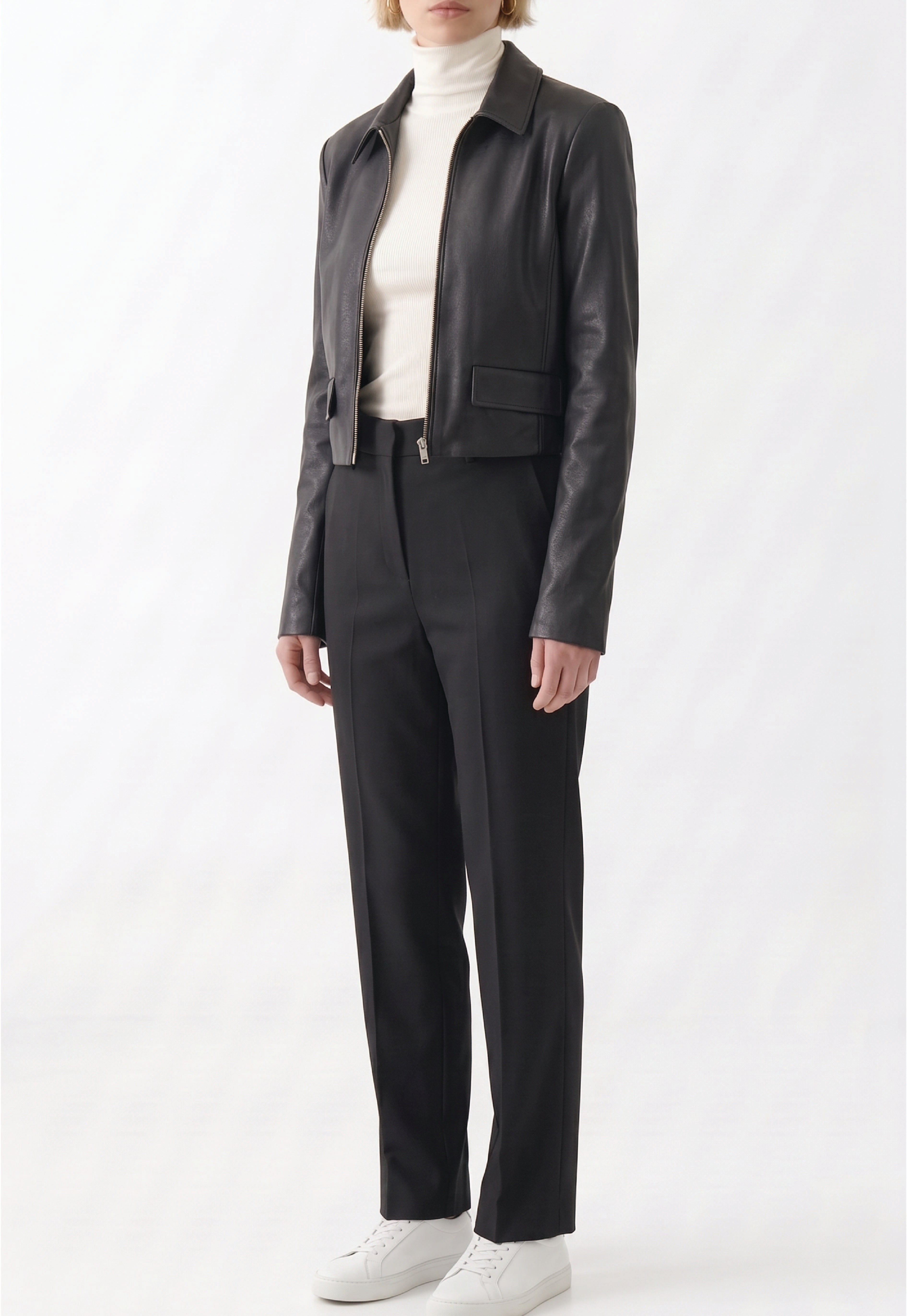 Women Cropped Leather Jacket