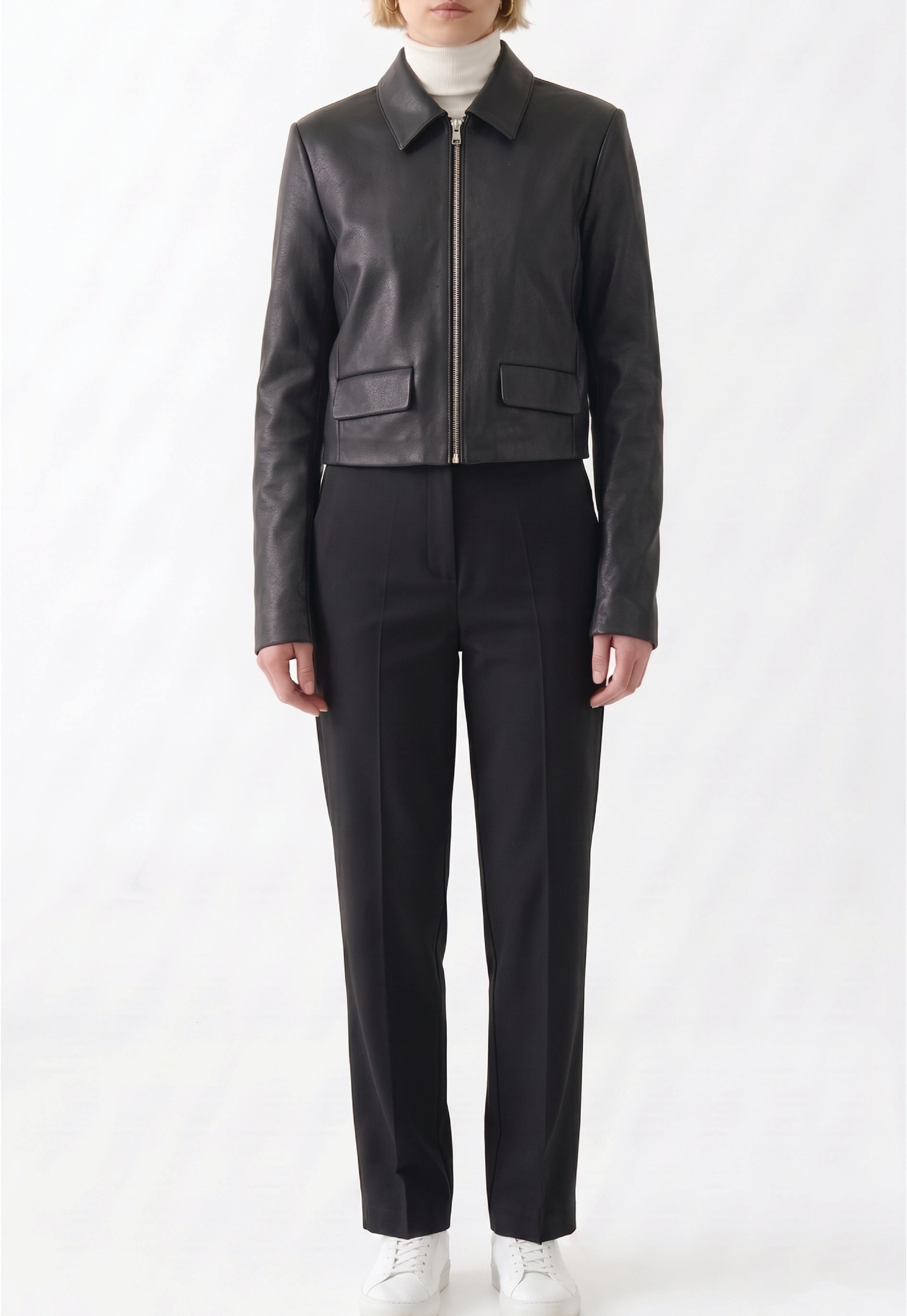 Women Cropped Leather Jacket