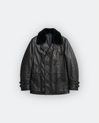 Men Leather Double-Breasted Overcoat