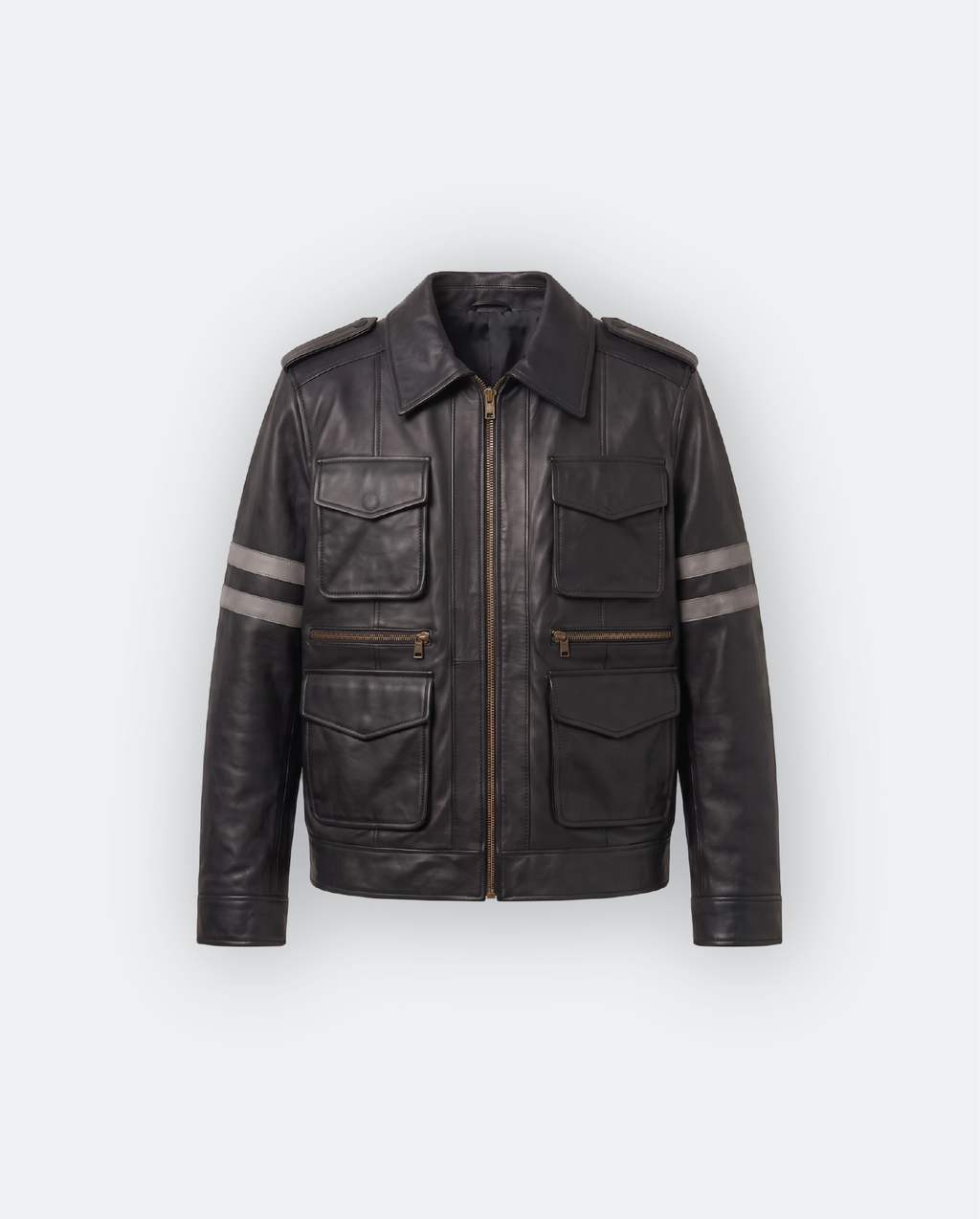 Men Leather Multi-Pocket Field Jacket