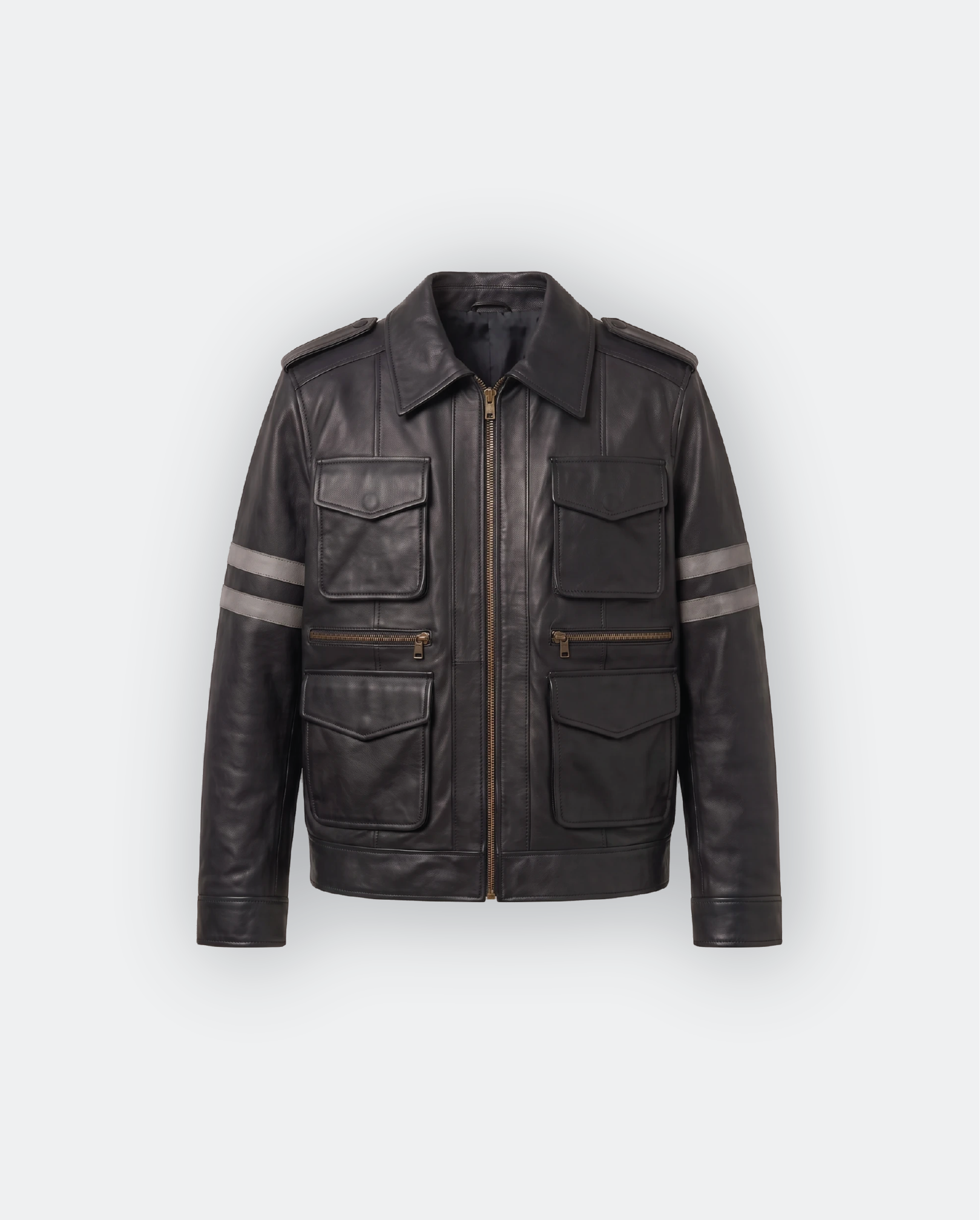 Men Leather Multi-Pocket Field Jacket